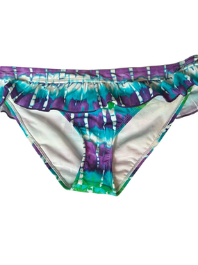 Hobie Tie-Dye Ruffle Bikini Bottom - Teal, Purple & Aqua XL